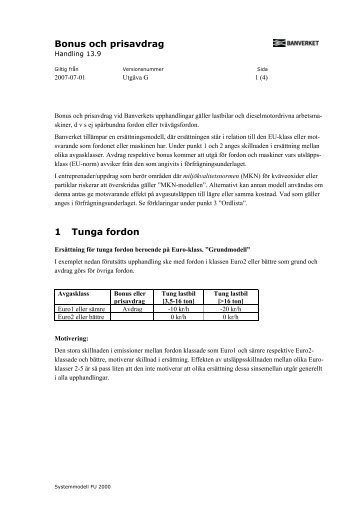 Bonus och prisavdrag 1 Tunga fordon - Banportalen