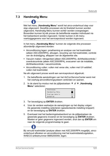 Bedieningshandleiding in Nederlands - WAECO - AirCon Service