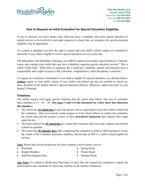 How to Request an Initial Evaluation for Special Education Eligibility