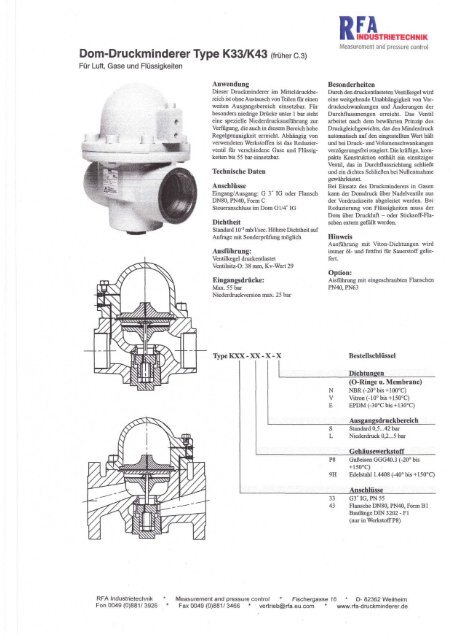 Dom-Druckminderer Type K33/K43 (frÃ¼her 0.3)