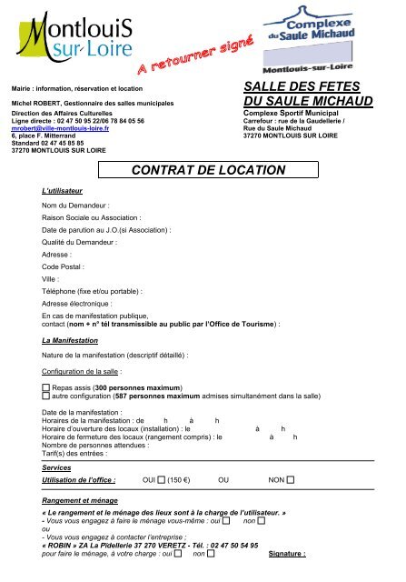 Contrat de location de la salle des fÃªtes du Saule Michaud