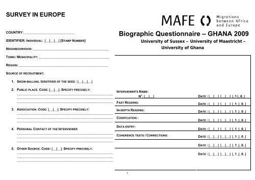 Biographic Questionnaire – GHANA 2009 - Ined