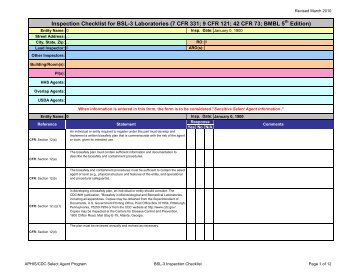 Inspection Checklist for BSL-3 Laboratories (7 CFR 331 ... - CiteSeerX