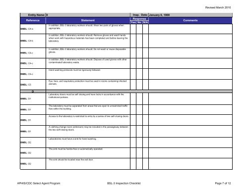 Inspection Checklist for BSL-3 Laboratories (7 CFR 331 ... - CiteSeerX