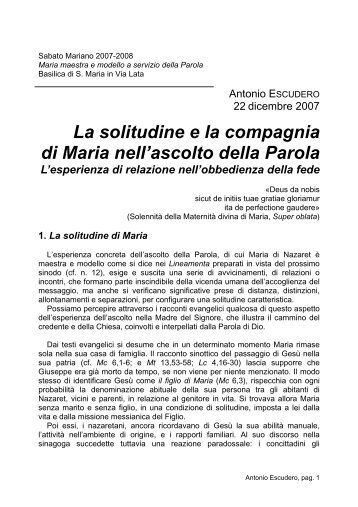 La solitudine e la compagnia di Maria nell'ascolto della Parola L ...