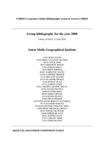 Group bibliography for the year 2008 Anton Melik Geographical ...