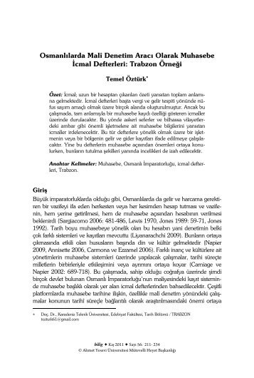 OsmanlÄ±larda MalÃ® Denetim AracÄ± Olarak Muhasebe Ä°cmal Defterleri ...