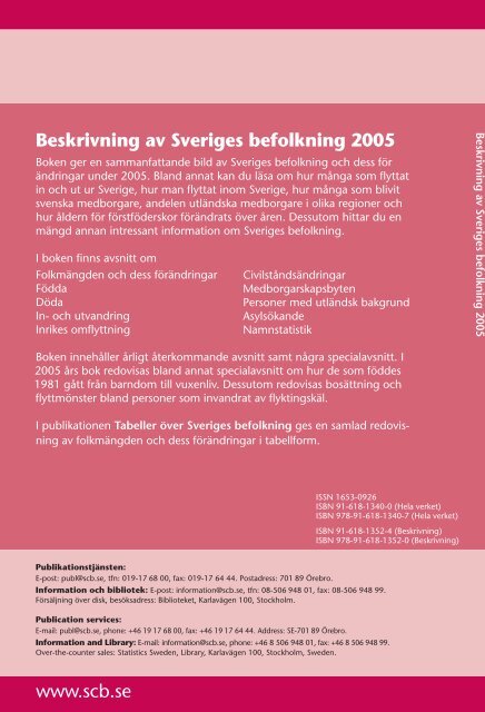 Beskrivning av Sveriges befolkning 2005 - Statistiska centralbyrÃ¥n
