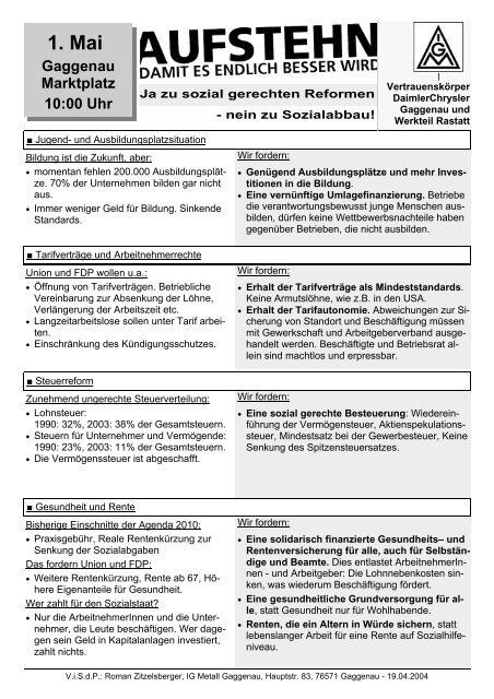 Flugblatt und Unterschriftenliste VKL DC Gaggenau - IG Metall ...