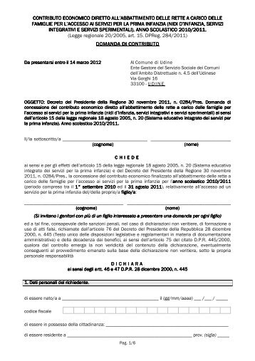Scarica il modulo di domanda - Comune di Tavagnacco