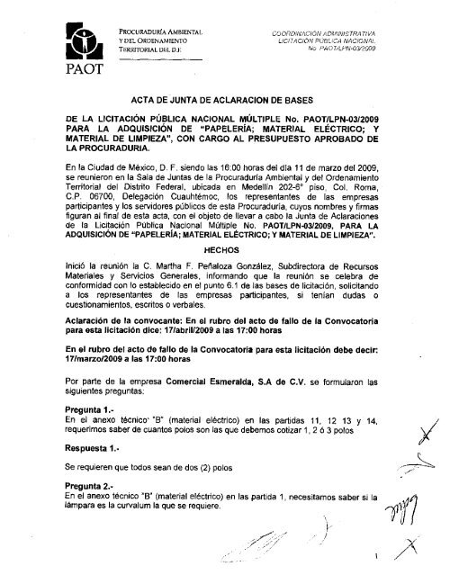ACTA DE JUNTA DE ACLARACION DE BASES DE LA ... - PAOT