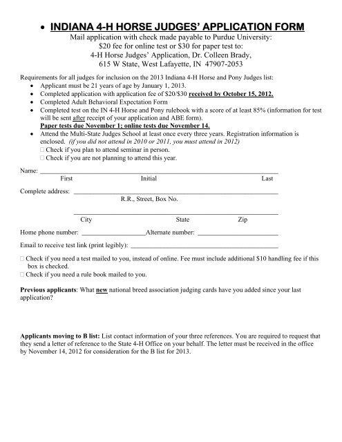 Applications are due October 15, 2012 Tests - Indiana 4-H - Purdue ...