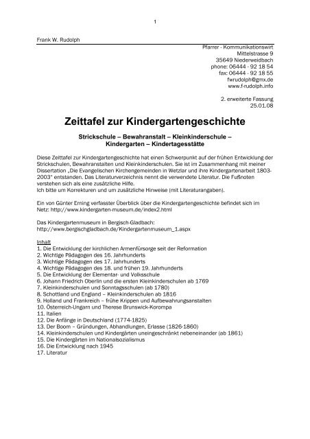 Zeittafel zur Kindergartengeschichte - F-rudolph