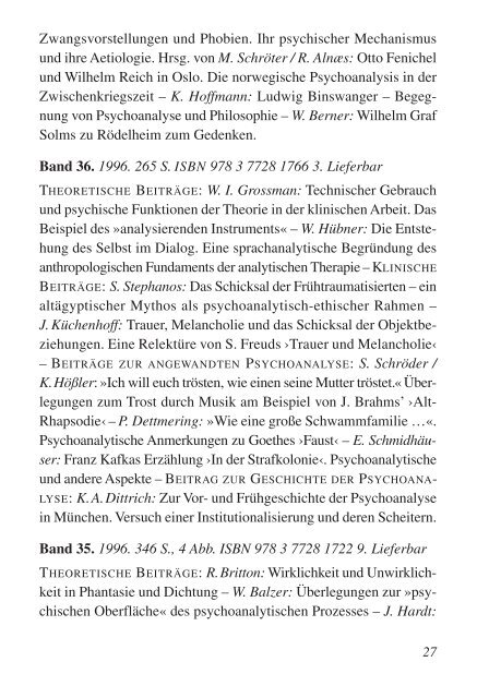 Sonderprospekt Psychoanalyse - Frommann-Holzboog