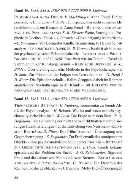 Sonderprospekt Psychoanalyse - Frommann-Holzboog