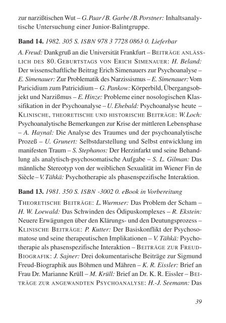 Sonderprospekt Psychoanalyse - Frommann-Holzboog