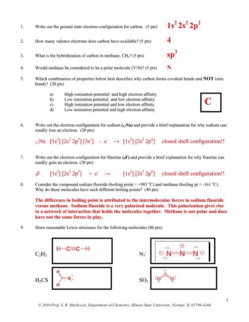 CHE 230 Exam 1 _Fall 2010 - Department of Chemistry - Illinois ...
