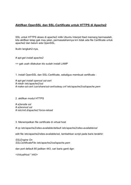 Aktifkan OpenSSL dan SSL-Certificate untuk HTTPS di Apache2