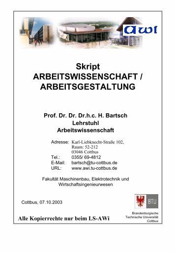 Skript ARBEITSWISSENSCHAFT ... - Prof.Dr.H.Bartsch