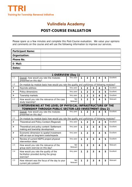 Post-Course Evaluation Form - NDP