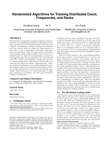 Randomized Algorithms for Tracking Distributed Count, Frequencies ...