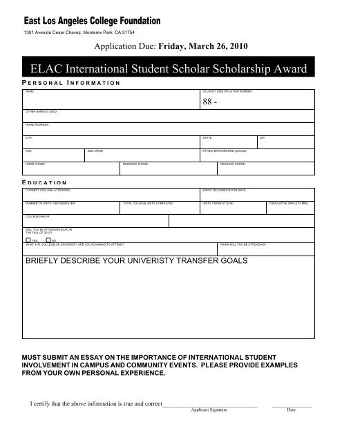 ELAC International Student Scholar Scholarship Award - East Los ...