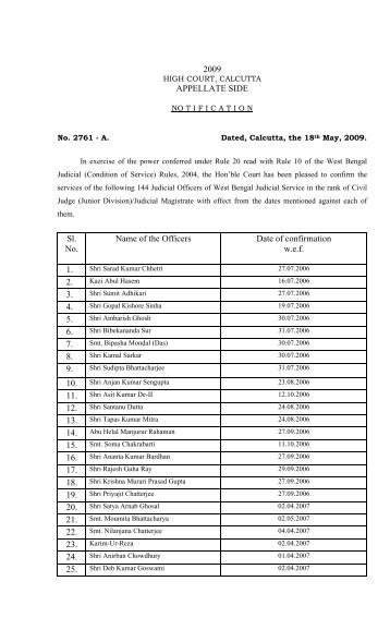No. 2761-A dated, 18.05.2009 - Calcutta High Court