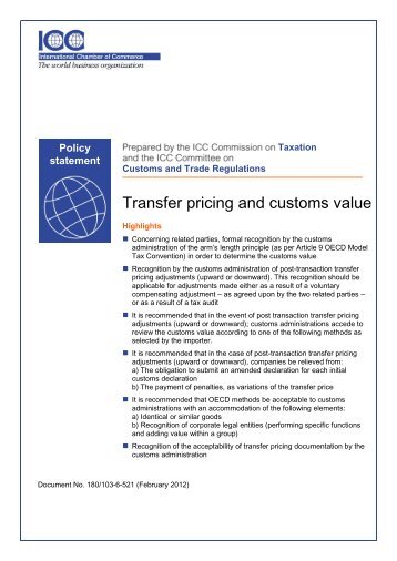 Transfer pricing and customs value - Chamber of Commerce and ...