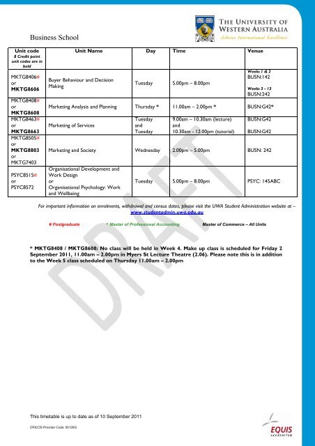 Postgraduate Masters timetable 2011 Sem 2- 100911 (no lecturer)