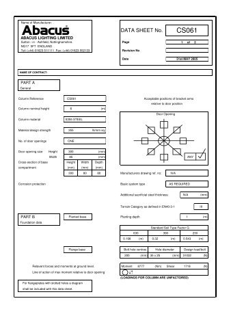 Column data sheet - CS061 - Abacus Lighting