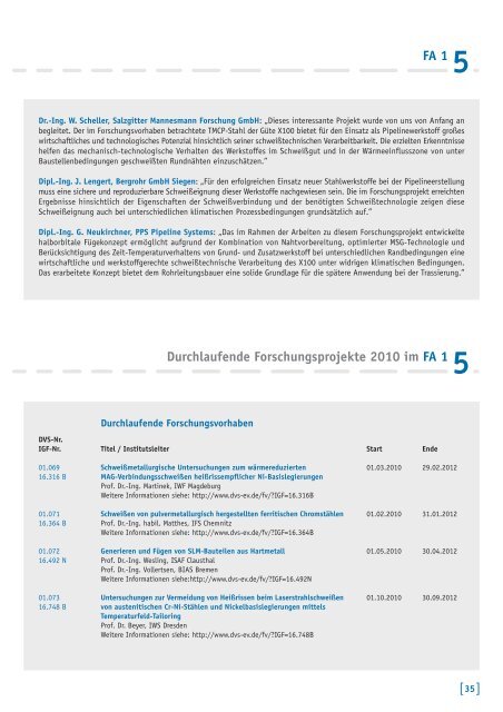 5 Durchlaufende / Abgeschlossene Forschungsprojekte 2010 ... - DVS