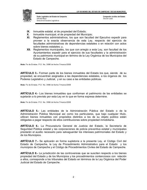 Ley de Bienes del Estado de Campeche y de sus Municipios