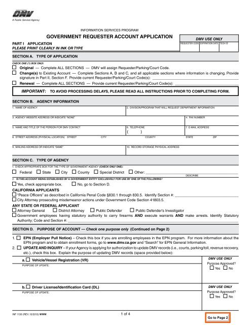 INF 1130, Government Requester Account Application - California ...