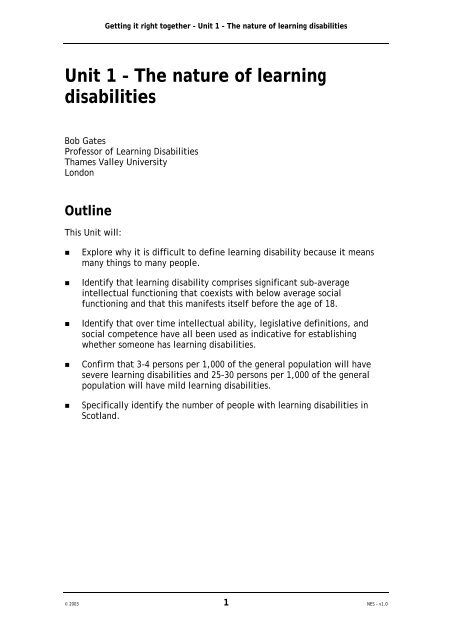 Unit 1 â€“ The nature of learning disabilities