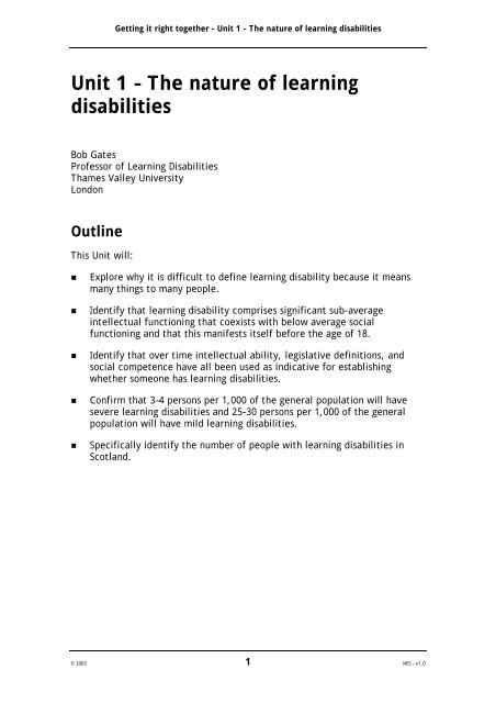 Unit 1 â€“ The nature of learning disabilities