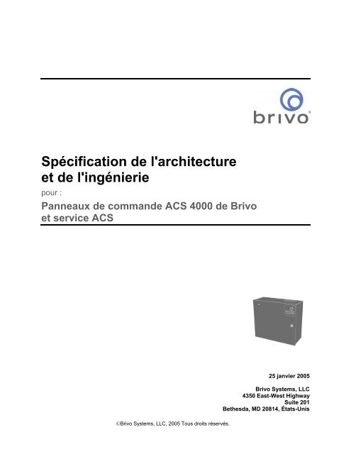 Spécification de l'architecture et de l'ingénierie - Brivo Systems