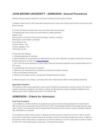 Admission Requirements - John Brown University