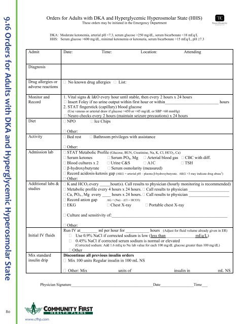 9.16 Orders for Adults with DKA and Hyperglycemic Hyperosmolar ...