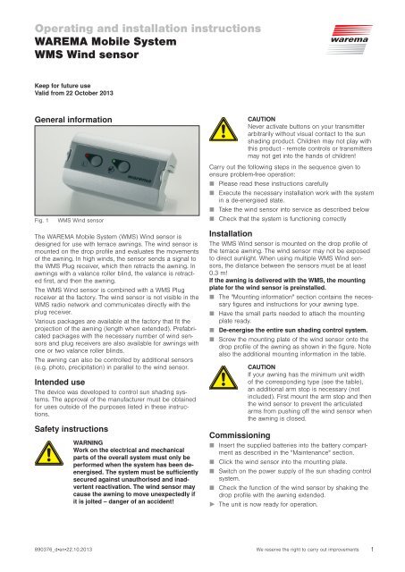 Operating and installation instructions WAREMA Mobile System ...