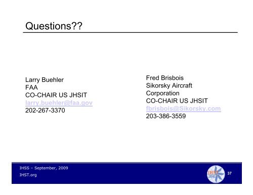 Fred Brisbois, Sikorsky Aircraft Corp. and Larry Buehler, FAA ... - IHST