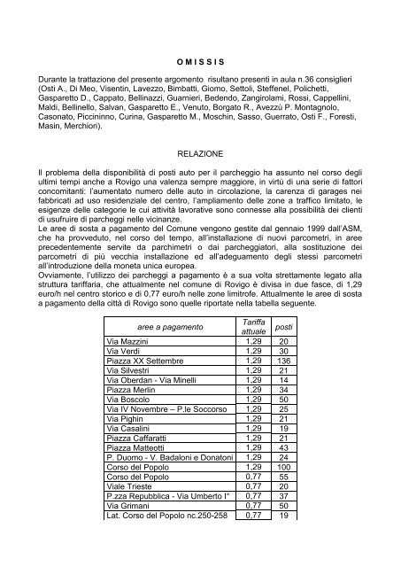 O M I S S I S Durante la trattazione del presente argomento risultano ...