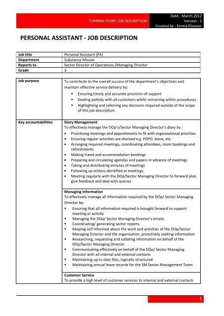 Personal Assistant Job Description