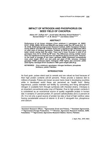 impact of nitrogen and phosphorus on seed yield of chickpea