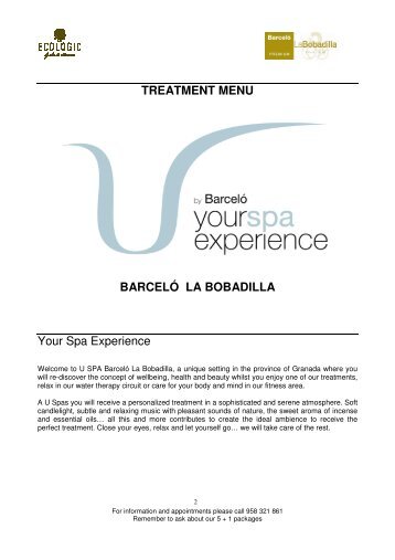 TREATMENT MENU BARCELÃ LA BOBADILLA Your ... - Barcelo.com