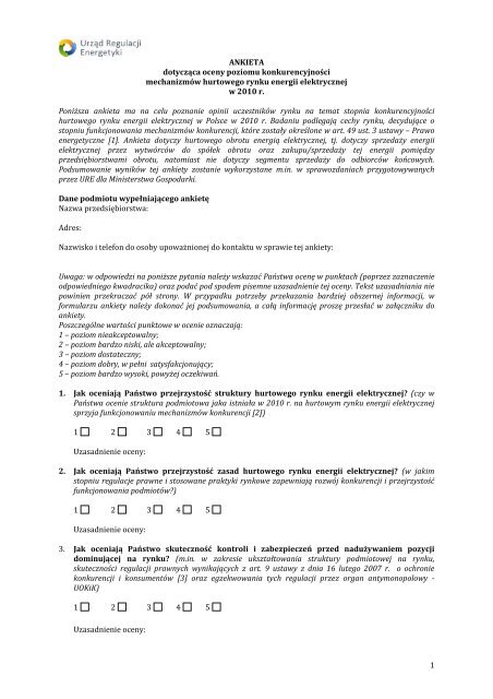Ankieta (PDF) - UrzÄd Regulacji Energetyki