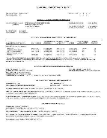 MATERIAL SAFETY DATA SHEET - Ugl.com