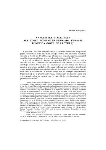 variantele dialectale ale limbii române în perioada 1780–1880 ...