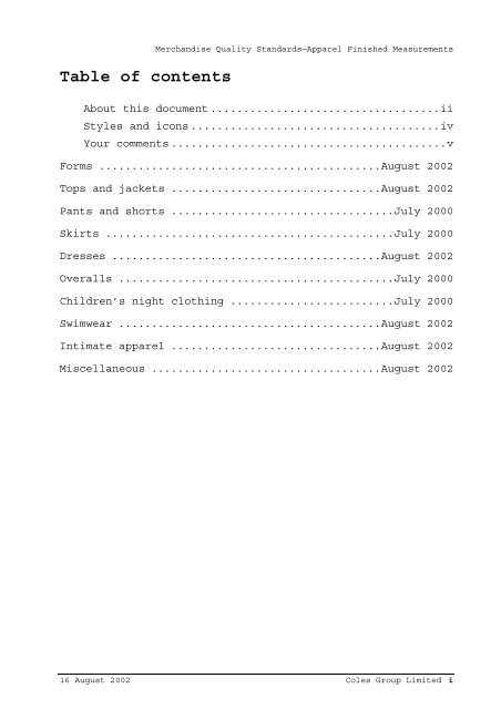 Table of contents - Kmart Supplier