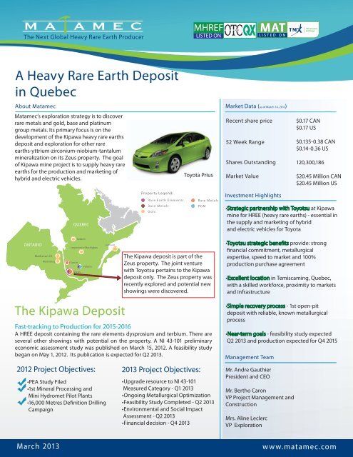 A Heavy Rare Earth Deposit in Quebec - Matamec Explorations, Inc.