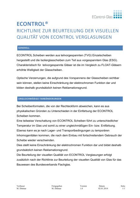 Richtlinie zur Beurteilung der visuellen Qualität - EControl